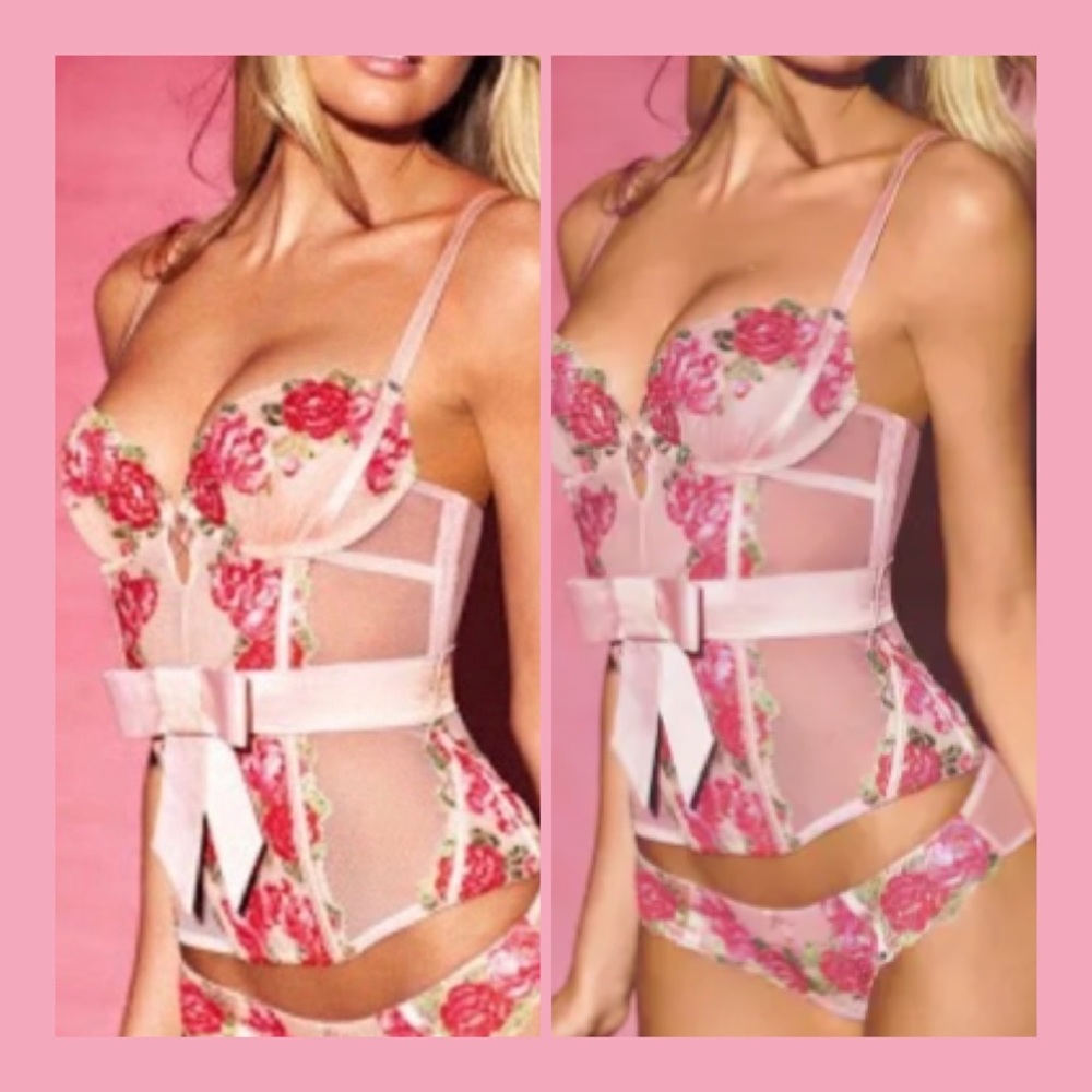 Victoria’s Secret Embroidered Roses with Crystals Corset and Panty Set